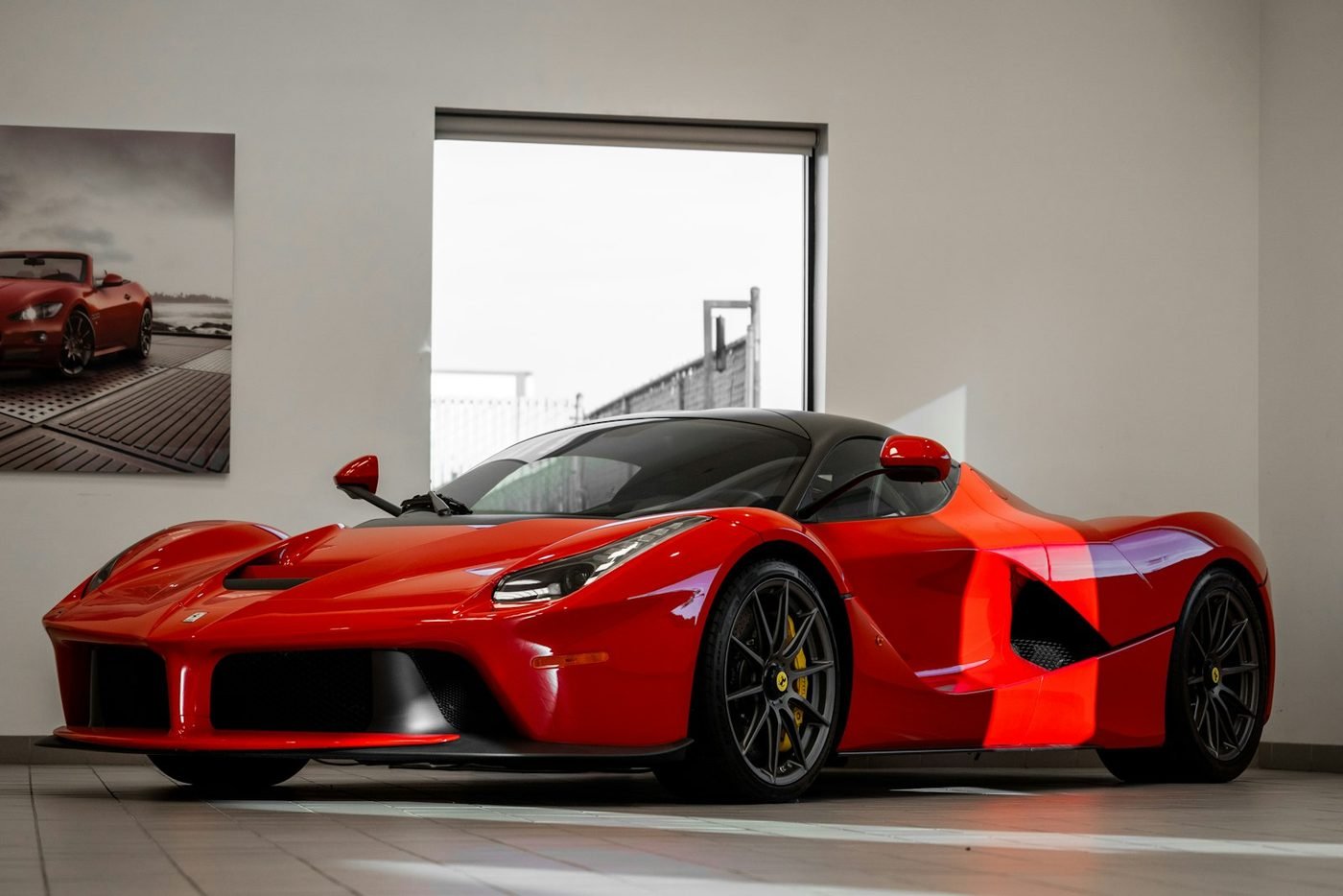A performance car presented in a showroom