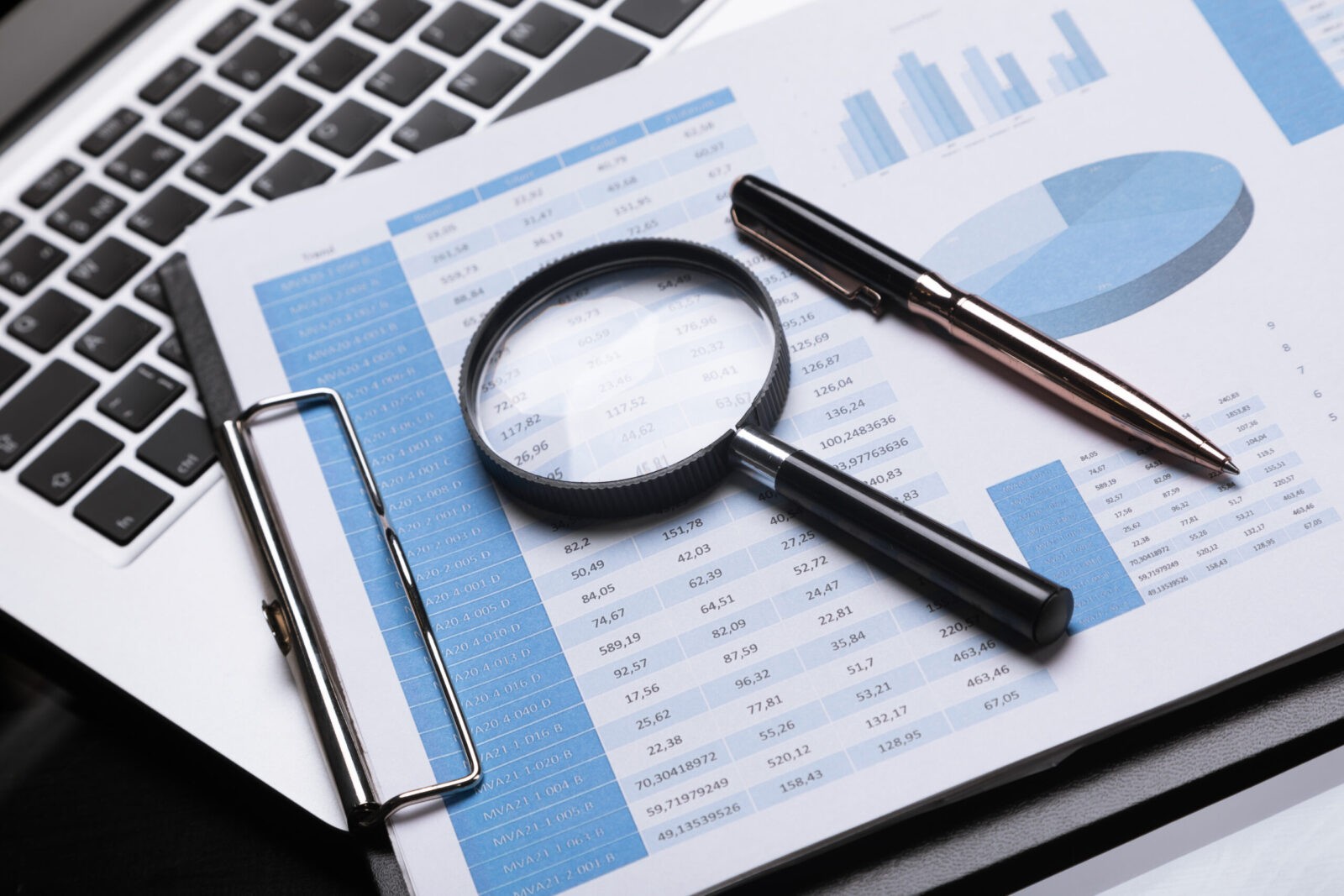 Office workplace with magnifier and stationery